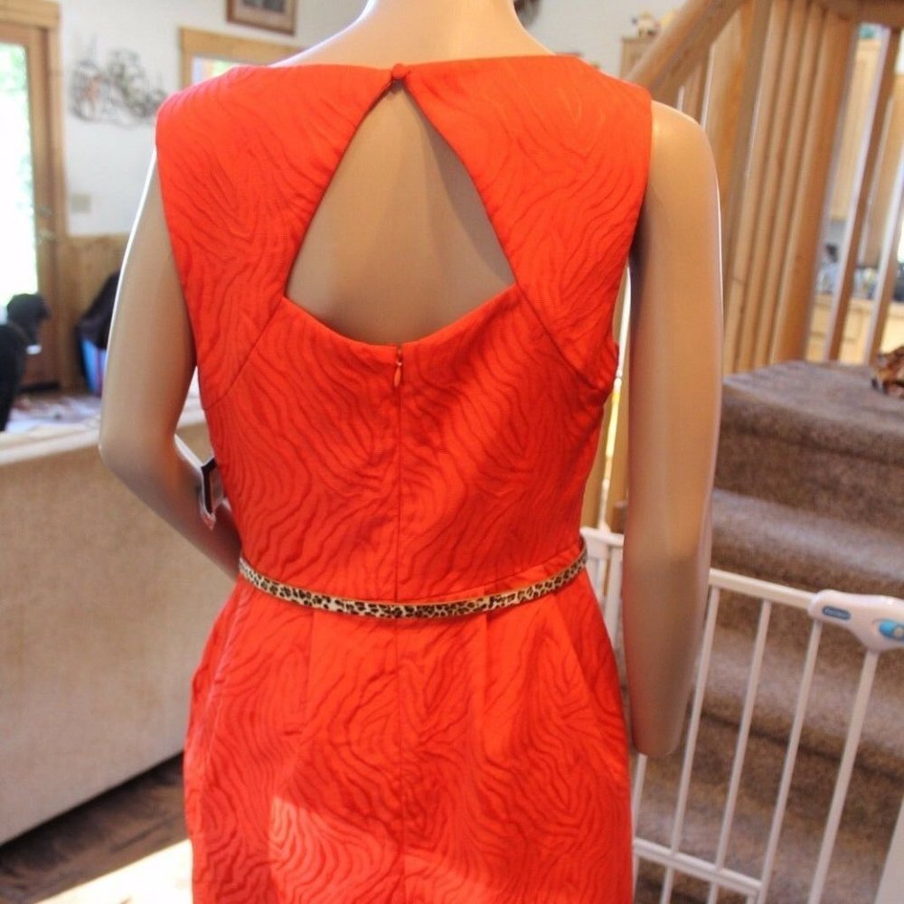 ELLEN TRACY ORANGE BROCADE OPEN BACK FIT & FLARE 6